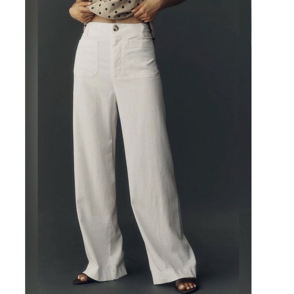 Anthropologie Maeve Colette Full Length Wide Leg Pants White Size 31
